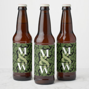 Modern Tropical Leaf Palm Plant Print Monogram Bier Etiket