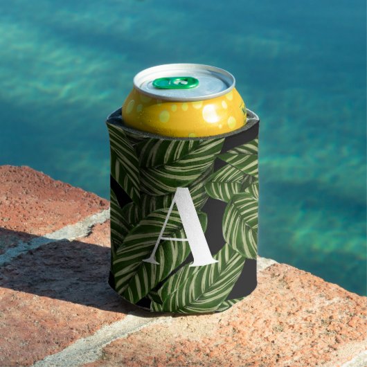 Modern Tropical Leaf Palm Plant Print Monogram Blikjeskoeler (Insitu Zwembad)