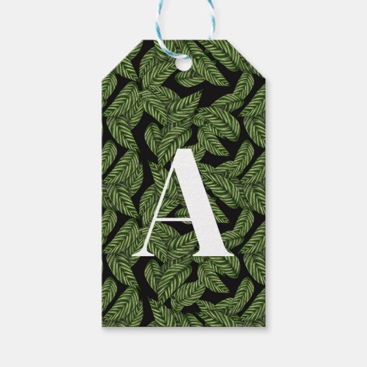 Modern Tropical Leaf Palm Plant Print Monogram Cadeaulabel (Voorkant)