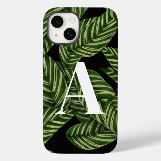 Modern Tropical Leaf Palm Plant Print Monogram Case-Mate iPhone Case (Achterkant)