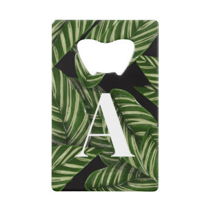 Modern Tropical Leaf Palm Plant Print Monogram Creditkaart Flessenopener