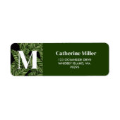 Modern Tropical Leaf Palm Plant Print Monogram Etiket (Voorkant)