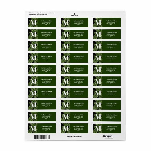 Modern Tropical Leaf Palm Plant Print Monogram Etiket (Full Sheet)