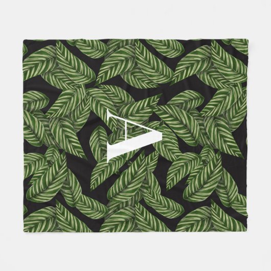 Modern Tropical Leaf Palm Plant Print Monogram Fleece Deken (Voorkant (Horizontaal))