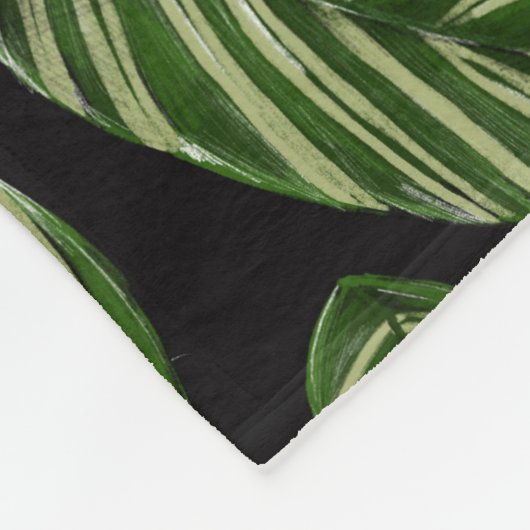 Modern Tropical Leaf Palm Plant Print Monogram Fleece Deken (Hoek)