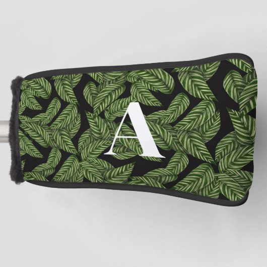 Modern Tropical Leaf Palm Plant Print Monogram Golfheadcover (Voorkant)