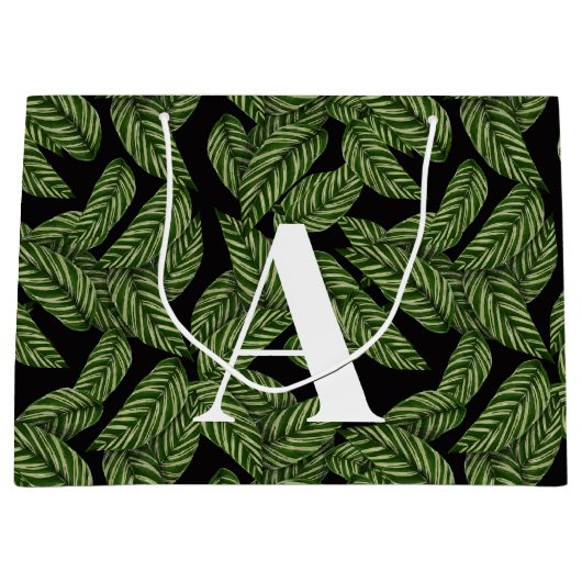 Modern Tropical Leaf Palm Plant Print Monogram Groot Cadeauzakje (Voorkant)
