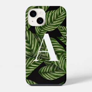 Modern Tropical Leaf Palm Plant Print Monogram iPhone 14 Hoesje
