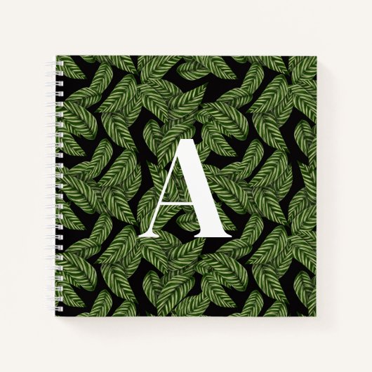 Modern Tropical Leaf Palm Plant Print Monogram Notitieboek (Voorkant)