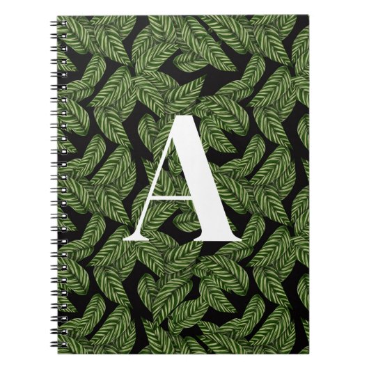 Modern Tropical Leaf Palm Plant Print Monogram Notitieboek (Voorkant)