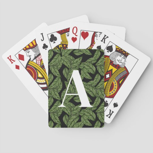 Modern Tropical Leaf Palm Plant Print Monogram Pokerkaarten (Achterkant)