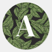 Modern Tropical Leaf Palm Plant Print Monogram Ronde Sticker (Voorkant)