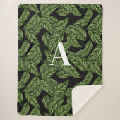 Modern Tropical Leaf Palm Plant Print Monogram Sherpa Deken (Voorkant)