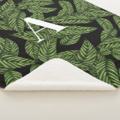 Modern Tropical Leaf Palm Plant Print Monogram Sherpa Deken (3/4)