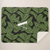 Modern Tropical Leaf Palm Plant Print Monogram Sherpa Deken (Voorkant (horizontaal))
