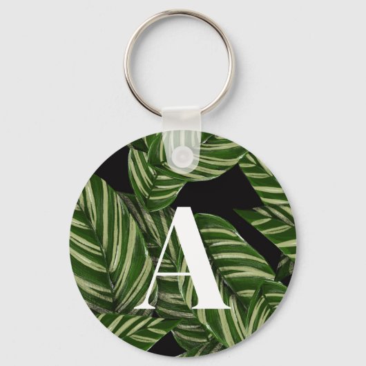 Modern Tropical Leaf Palm Plant Print Monogram Sleutelhanger (Voorkant)