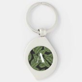 Modern Tropical Leaf Palm Plant Print Monogram Sleutelhanger (Voorkant)