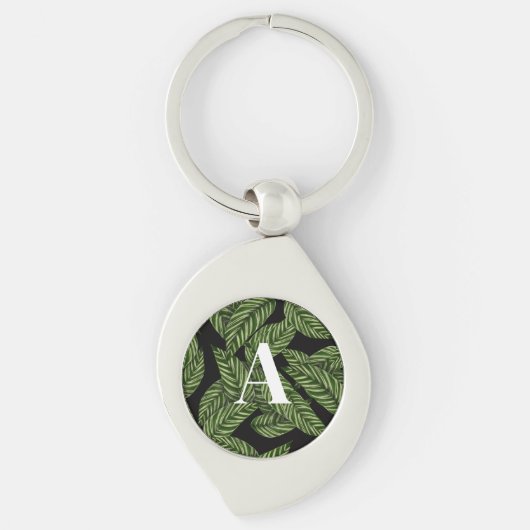 Modern Tropical Leaf Palm Plant Print Monogram Sleutelhanger (Voorkant)