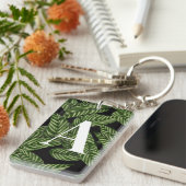 Modern Tropical Leaf Palm Plant Print Monogram Sleutelhanger (Voorkant Rechts)