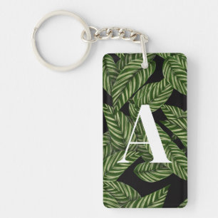 Modern Tropical Leaf Palm Plant Print Monogram Sleutelhanger