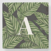 Modern Tropical Leaf Palm Plant Print Monogram Stenen Onderzetter (Voorkant)
