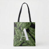 Modern Tropical Leaf Palm Plant Print Monogram Tote Bag (Voorkant)