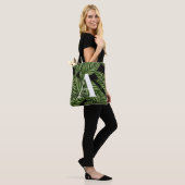 Modern Tropical Leaf Palm Plant Print Monogram Tote Bag (Op model)