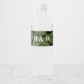 Modern Tropical Leaf Palm Plant Print Monogram Waterfles Etiket (Voorkant)