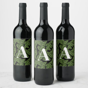 Modern Tropical Leaf Palm Plant Print Monogram Wijn Etiket