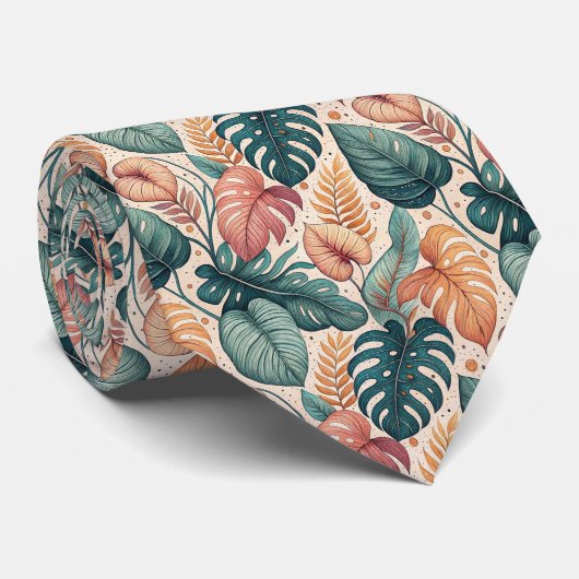 Modern Tropical Leaves Pattern Neck Tie Stropdas (Opgerold)