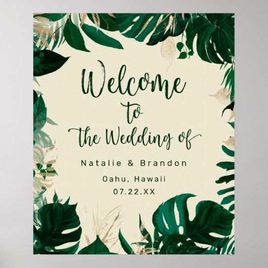 Modern Tropical Leaves Wedding Welcome Sign Poster (Voorkant)
