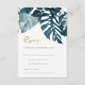 Modern Tropical Monstera Foliage Wedding Blue Rsvp Informatiekaartje (Voorkant)