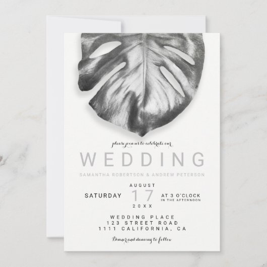 Modern tropical monstera leaf bruiloft kaart (Voorkant)