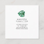 Modern Tropical monstera Waterverf Floral Vierkante Visitekaartje (Achterkant)