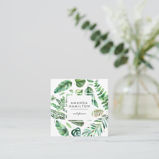 Modern Tropical monstera Waterverf Floral Vierkante Visitekaartje (Staand voorkant)