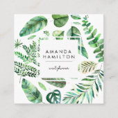 Modern Tropical monstera Waterverf Floral Vierkante Visitekaartje (Voorkant)