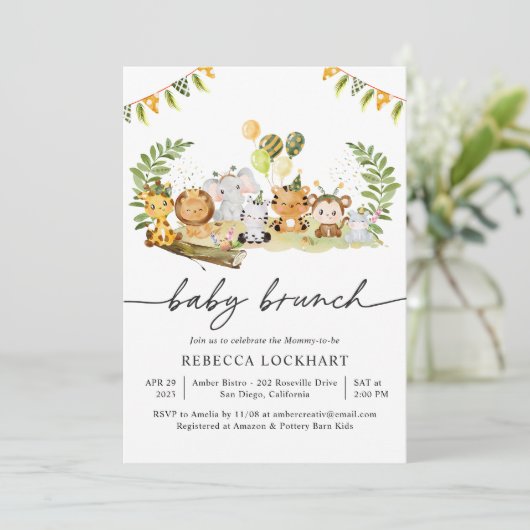 Modern Tropical Oerwoud Safari Baby Brunch Kaart (Staand voorkant)