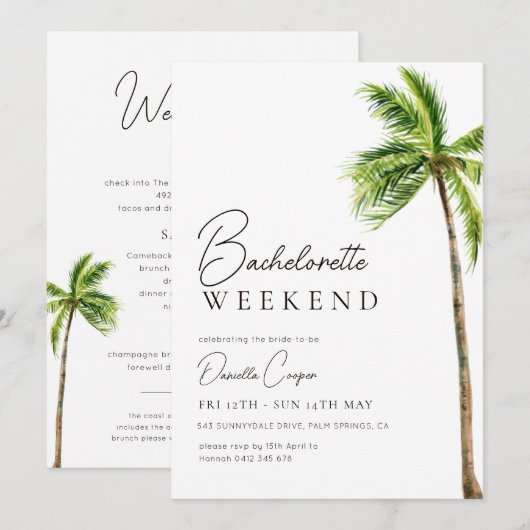 Modern Tropical Palm Bachelorette Weekend Kaart (Voorkant / Achterkant)