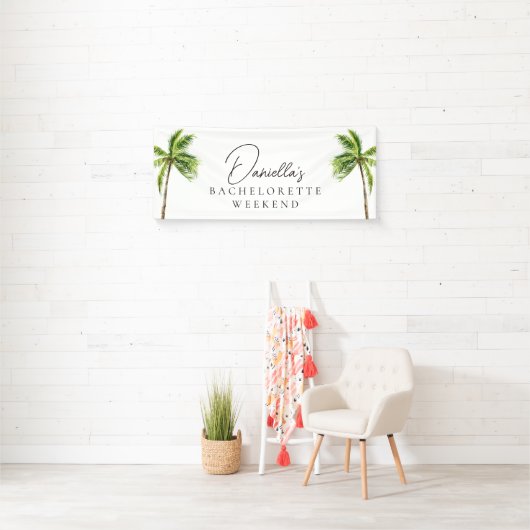 Modern Tropical Palm Bachelorette Weekend Spandoek (Insitu)