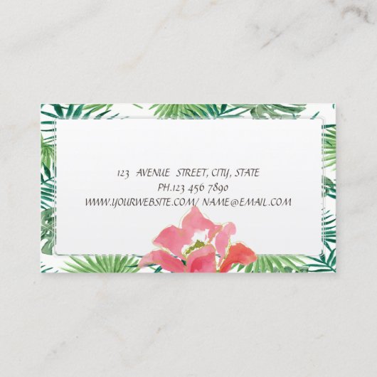 Modern Tropical Palm Hawaiian Hibiskus Visitekaartje (Achterkant)