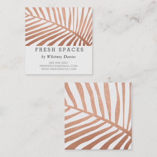 MODERN TROPICAL PALM LEAF logo trendy roos Gold Vierkante Visitekaartje (Voorkant / Achterkant)