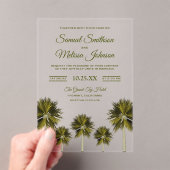 Modern Tropical Palm Tree Beach Wedding Acryl Uitnodigingen (Insitu (Draagbaar))