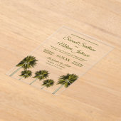 Modern Tropical Palm Tree Beach Wedding Acryl Uitnodigingen (Laagn)
