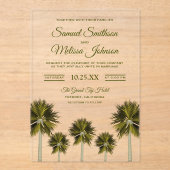 Modern Tropical Palm Tree Beach Wedding Acryl Uitnodigingen (Voorkant)