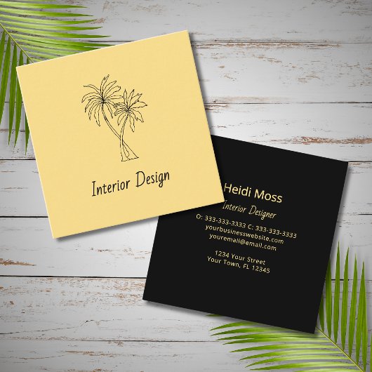 Modern Tropical Palm Trees Black Gold Elegant Vierkante Visitekaartje