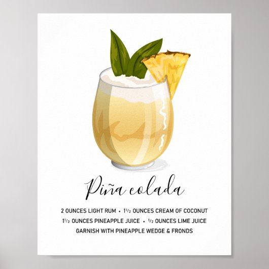 Modern Tropical Piña Colada Recipe Illustration Poster (Voorkant)