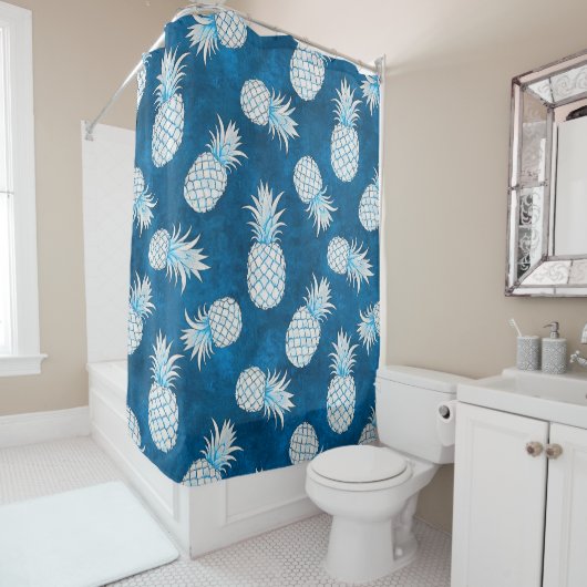 Modern Tropical Pineapple Watercolor Douchegordijn (In situ)
