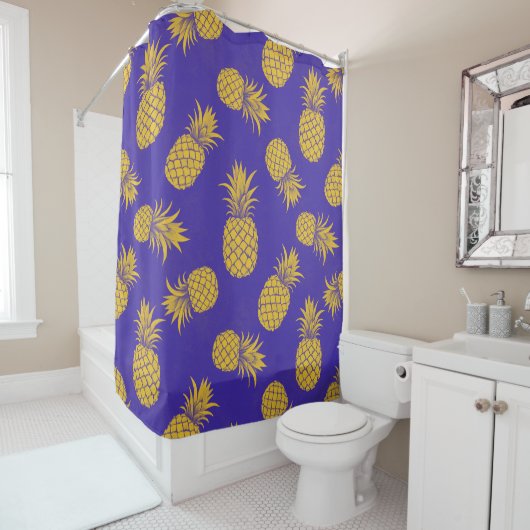 Modern Tropical Pineapple Watercolor Douchegordijn (In situ)