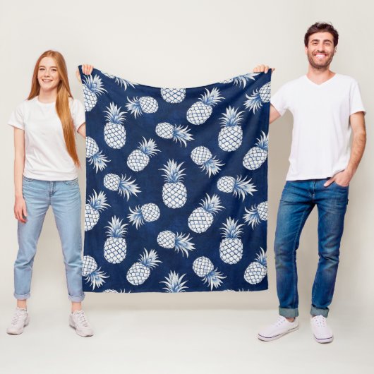 Modern Tropical Pineapple Watercolor Fleece Deken (In situ)