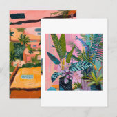 Modern Tropical Plant Print – Pink and Green  Briefkaart (Voorkant / Achterkant)